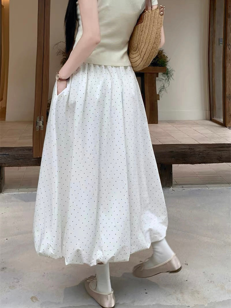 Elowen Ballon Skirt - White Polka